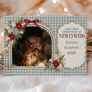 Elegant Our First Christmas as Newlyweds Photo Holiday Card