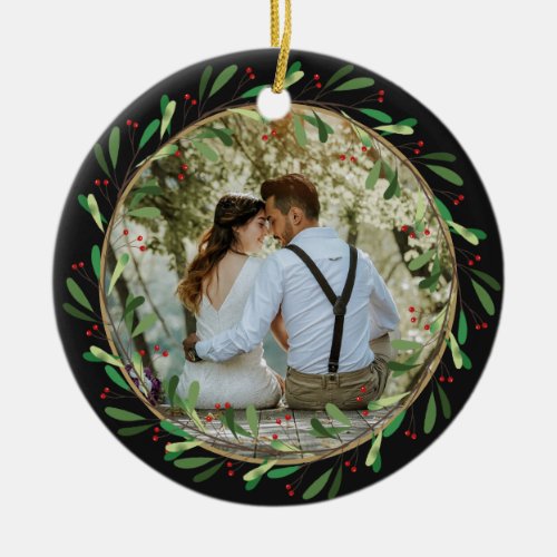 Elegant Our First Christmas Mr and Mrs Photo  Ceramic Ornament