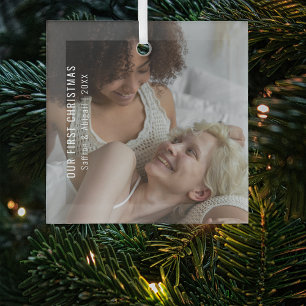 Elegant Our First Christmas Photo Ceramic Ornament