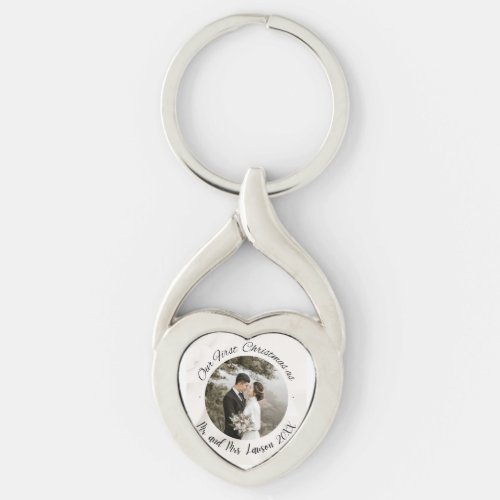 Elegant Our First Christmas wedding photo Keychain