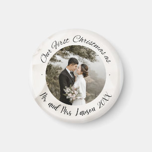 Elegant Our First Christmas wedding photo Magnet