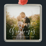 Elegant Our First Christmas wedding photo Metal Ornament<br><div class="desc">A modern typography for this photo ornaments collection. To customize with your favorite picture. You can also easily change the color of the font to your liking.</div>