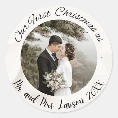 Elegant Our First Christmas wedding photo Sticker