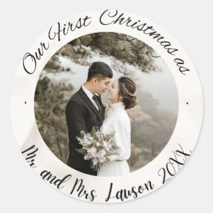 Elegant Our First Christmas wedding photo Sticker