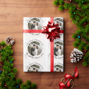 Elegant Our First Christmas wedding photo Sticker Wrapping Paper