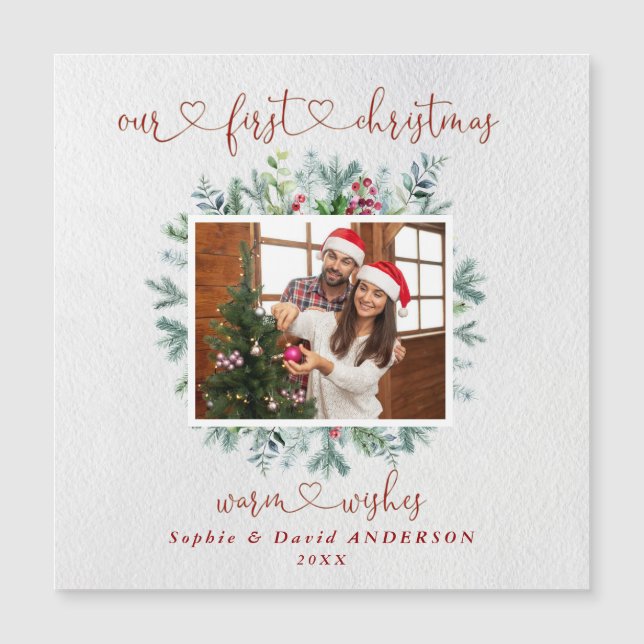 Elegant Our First Christmas Wreath Photo Wedding (Front)