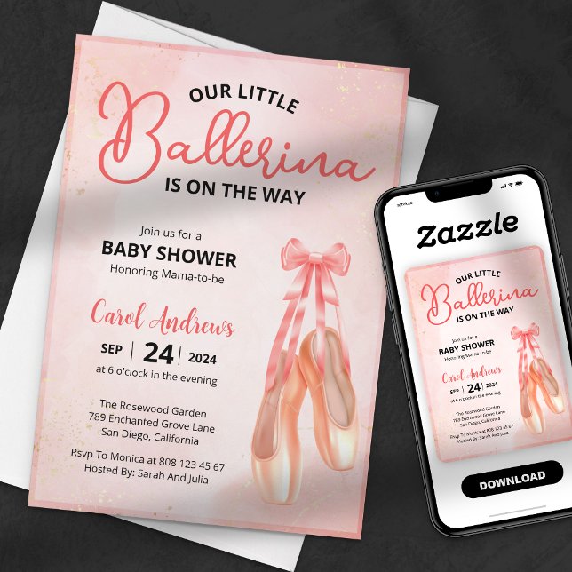Elegant Our Little Ballerina Baby Shower Invitation (Creator Uploaded)