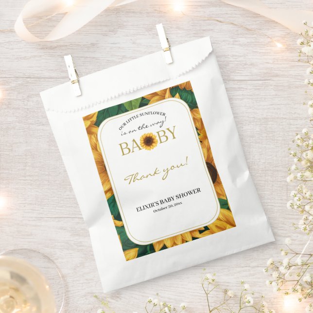 Elegant "Our Little Sunflower" Modern Baby Shower Favor Bag (Clipped)