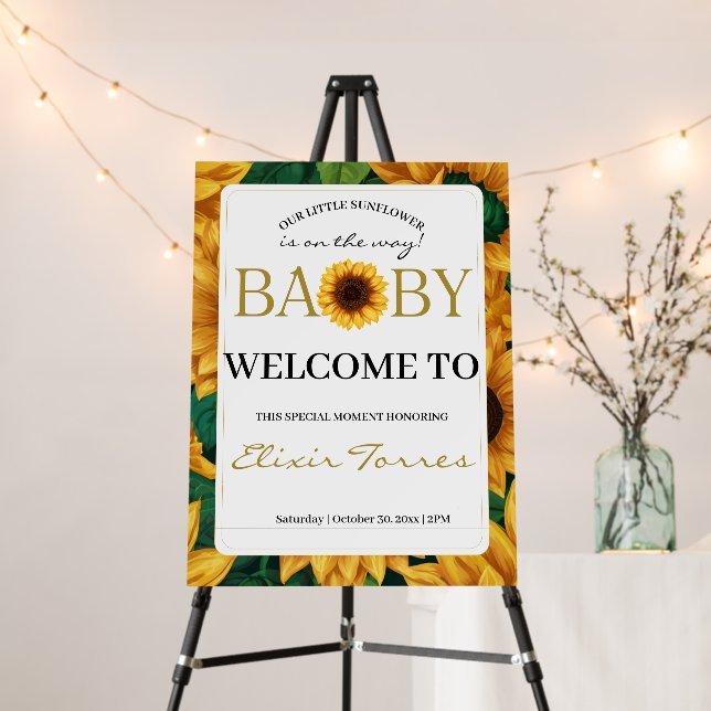 Elegant 'Our Little Sunflower' Modern Baby Shower Foam Board (In Situ (Stand))