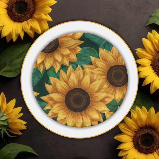 Elegant "Our Little Sunflower" Modern Baby Shower Paper Plates (Creator Uploaded)