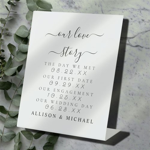 Elegant Our Love Story Timeline Wedding Pedestal Sign