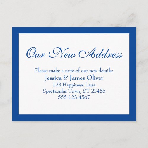 Elegant Our New Address Bordered Blue  White Postcard