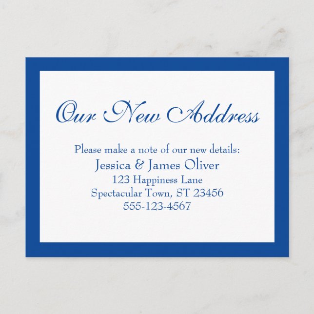 Elegant Our New Address Bordered Blue & White Postcard (Front)
