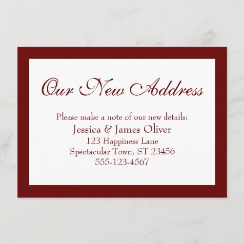 Elegant Our New Address Bordered Burgundy White Enclosure Card