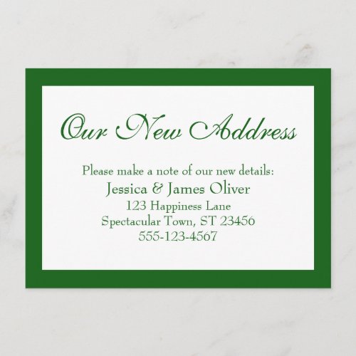 Elegant Our New Address Bordered Green on White Enclosure Card