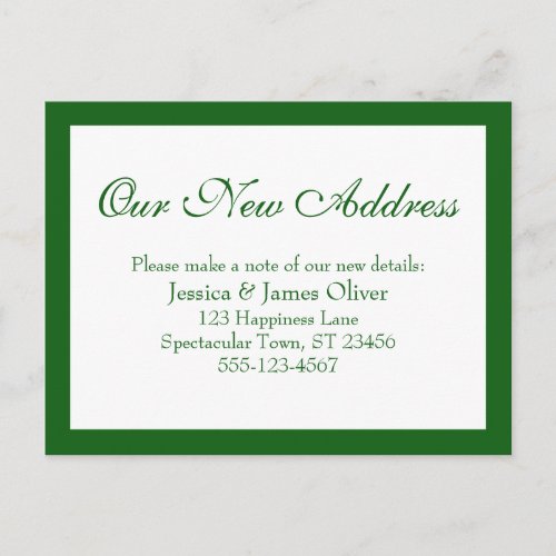 Elegant Our New Address Bordered Green  White Postcard