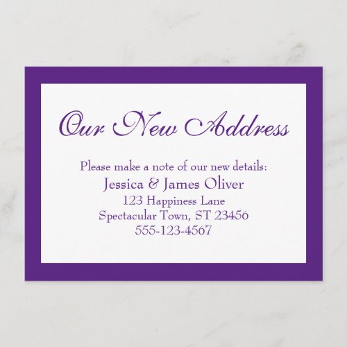 Elegant Our New Address Bordered Purple and White Enclosure Card