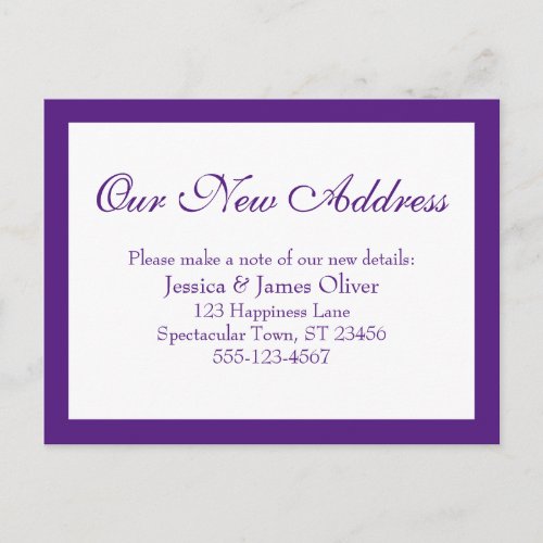 Elegant Our New Address Bordered Purple  White Postcard