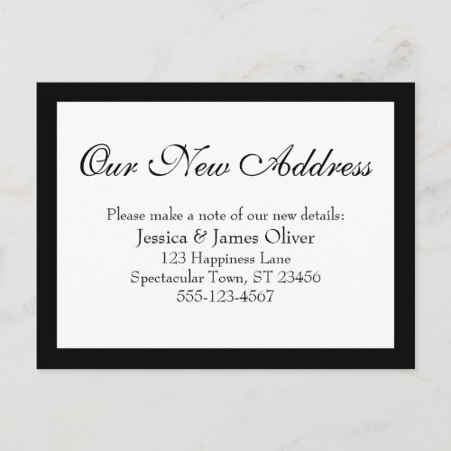 Elegant Our New Address Simple Black  White Postcard