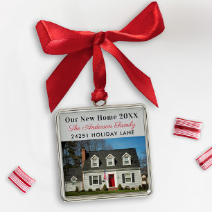 Elegant Our New Home Address Keepsake Photo Metal Ornament