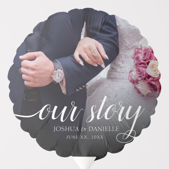 Elegant Our Story Photo Wedding Handwritten Balloon (Front)