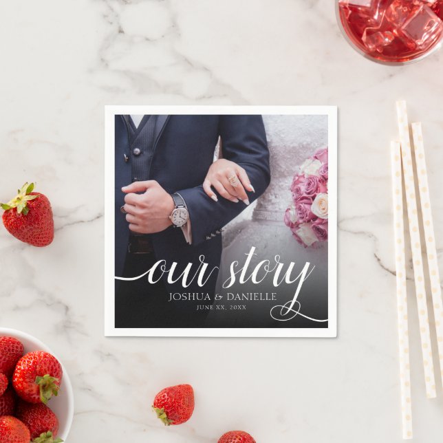 Elegant Our Story Photo Wedding Handwritten Napkins (Insitu)