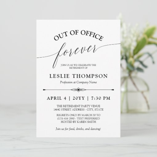 Elegant Out of Office Forever Retirement Party Invitation | Zazzle