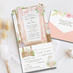 Elegant Outdoor Watercolor Pink Floral Wedding All In One Invitation