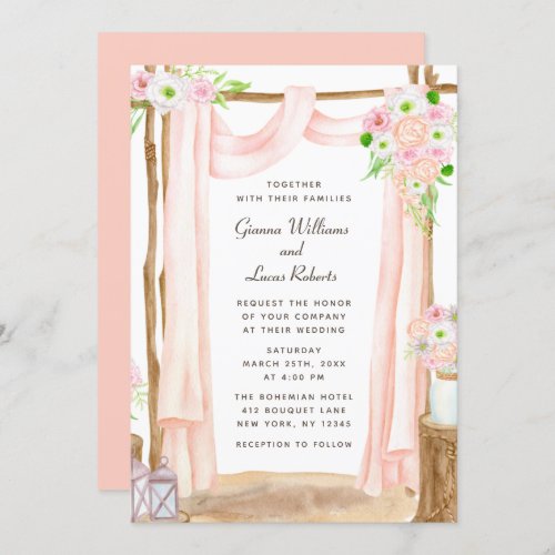 Elegant Outdoor Watercolor Pink Floral Wedding Invitation