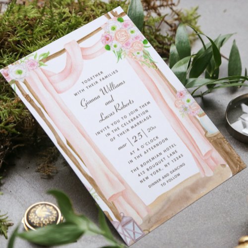 Elegant Outdoor Watercolor Pink Floral Wedding Invitation