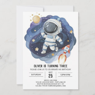 Elegant Outerspace Kids Astronaut Boy Birthday Invitation