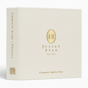 Elegant Oval Creamy White Gold Qr code Monogram 3 Ring Binder