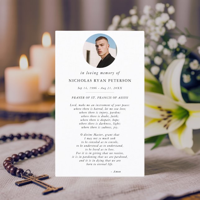 Elegant Oval Photo Catholic St Francis Prayer Card (Creator Uploaded)