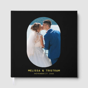 Elegant Oval Photo Elegant Wedding Black Custom Foil Guest Book