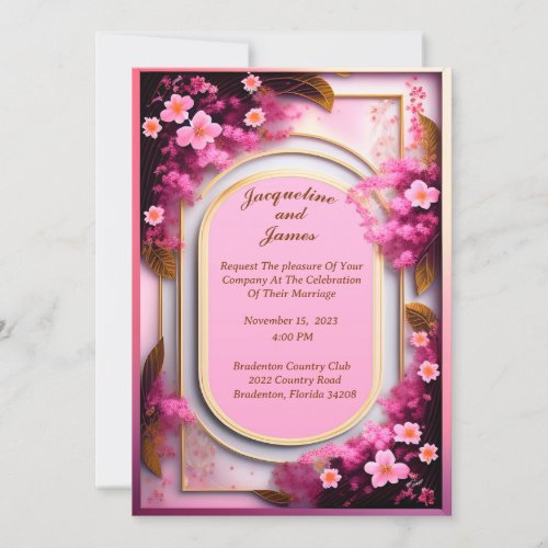 Elegant Oval Pink Wildflowers Invitation