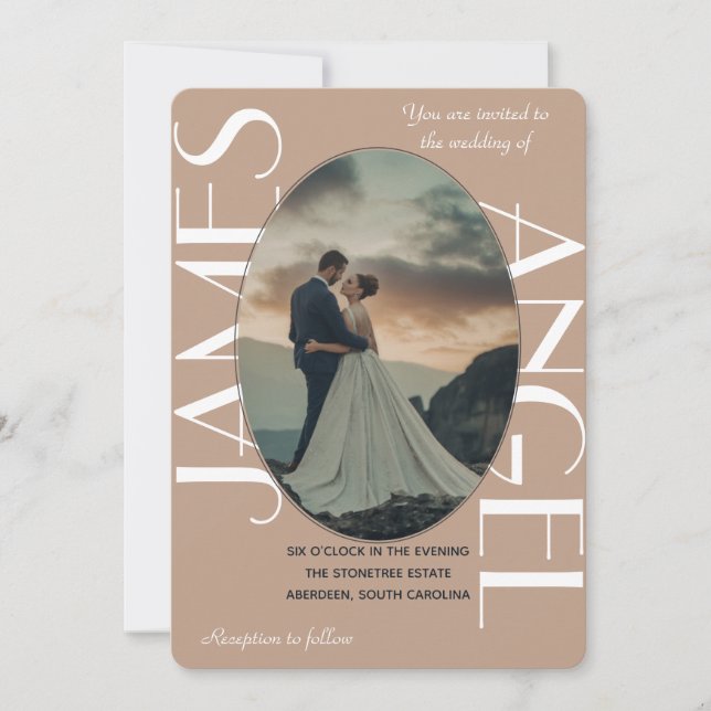 Elegant Oval Shape Bride & Groom Custom Wedding Invitation (Front)