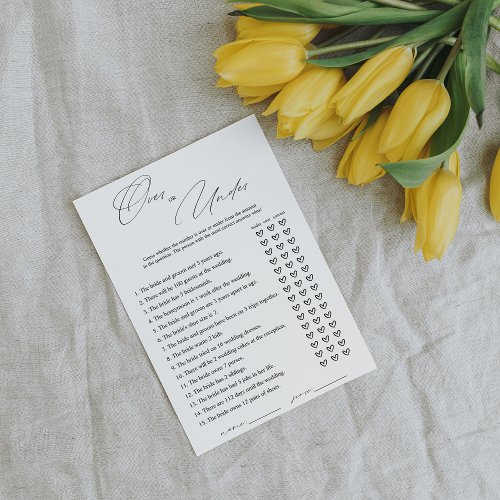 Elegant Over Or Under Bridal Shower Game Card