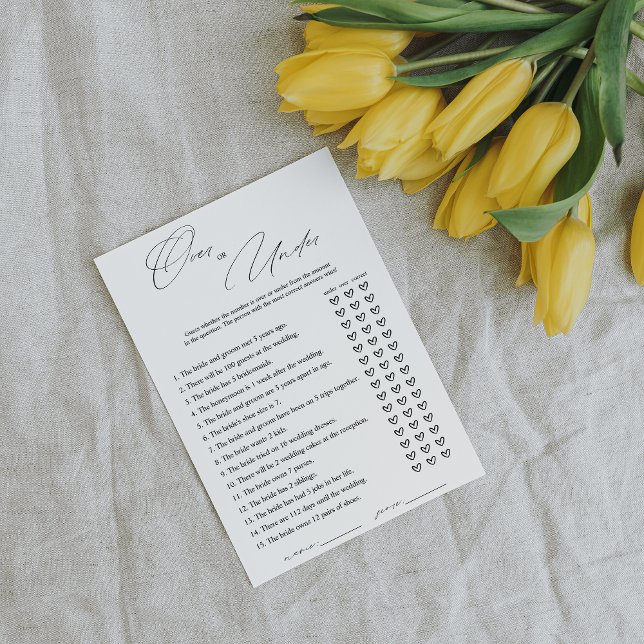 Elegant Over Or Under Bridal Shower Game Card (Creator Uploaded)