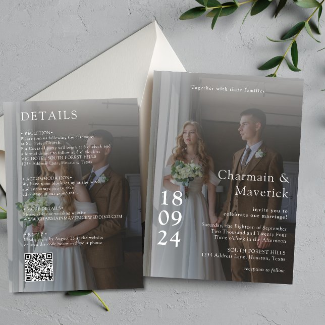 Elegant Overlay 2 Photo with QR Code Wedding Invitation (Creator Uploaded)