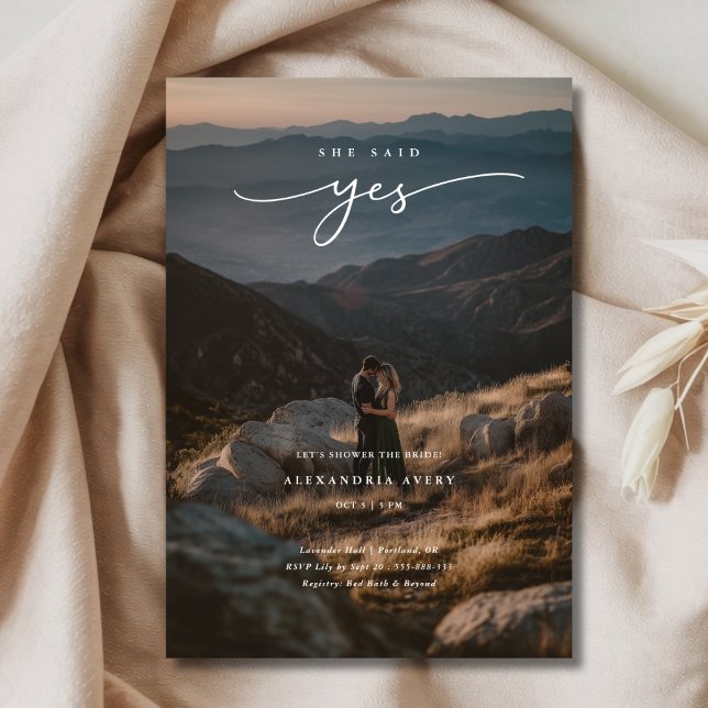 Elegant Overlay Photo She Said Yes Bridal Shower Invitation (Creator Uploaded)