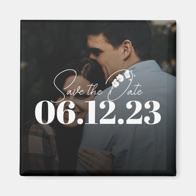 Elegant Overlay White Orchid Wedding Save the Date Magnet (Front)