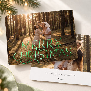 Elegant Oversized Merry Christmas Photo Green Foil Holiday Card