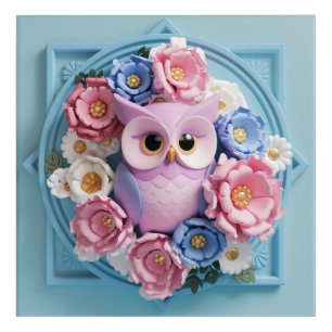 Elegant Owl Art with Floral Accents - Soft Pink 