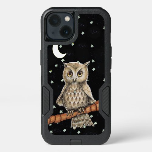 Elegant Owl Blue Necklace in Moonlight white Stars iPhone 13 Case