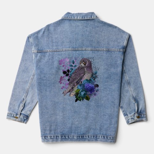 Elegant owl floral vintage diamond jewel purple  denim jacket