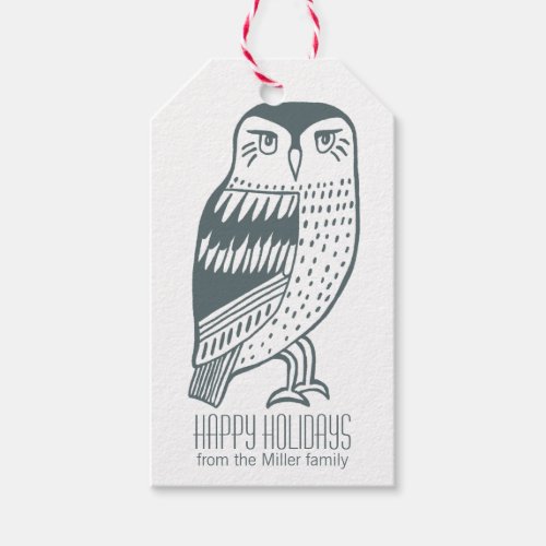 Elegant Owl Happy Holiday Seasons Greetings CUSTOM Gift Tags