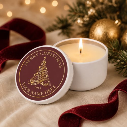 Elegant Oxblood Gold Ribbon Christmas Tree Mini Candle Favors