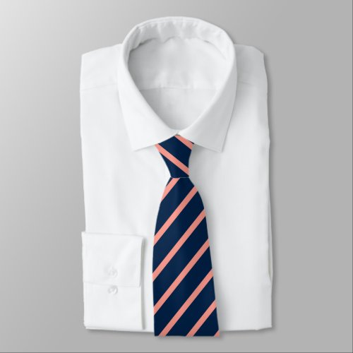 Elegant Oxford Blue and Salmon Diagonal Stripes Neck Tie