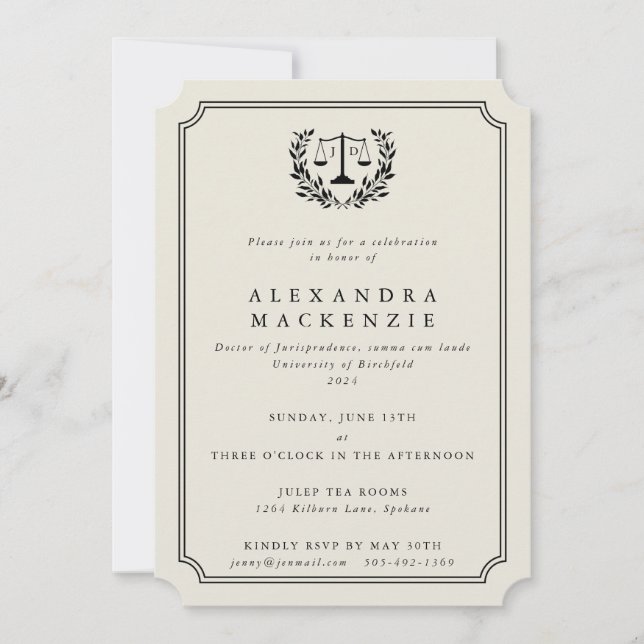 Elegant Oyster JD Law School Graduation Invitation (Front)