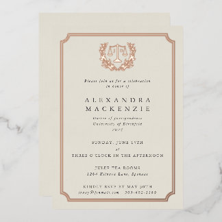 Elegant Oyster JD Law School Graduation Party Foil Invitation